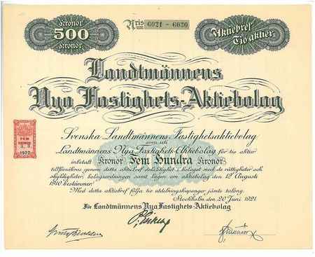 Landtmännens Nya Fastighets AB, 500 kr
