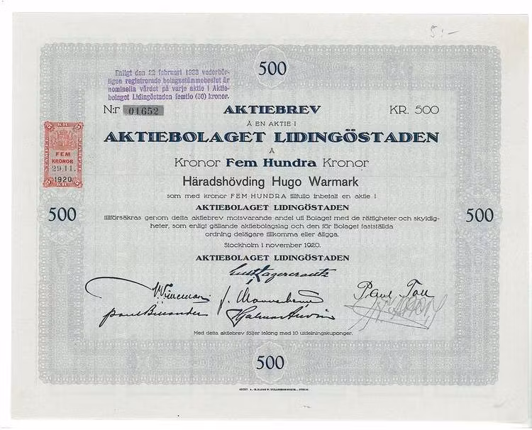 Lidingöstaden, AB 500 kr