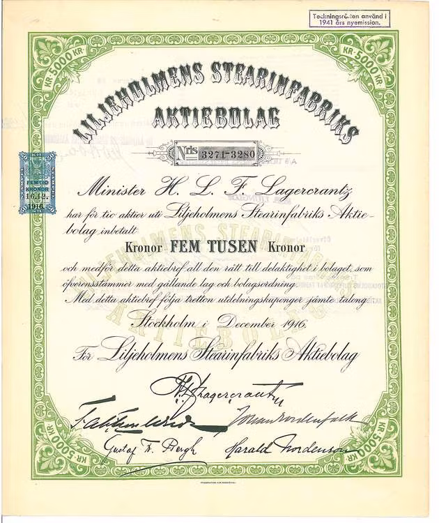Liljeholmens Stearinfabriks AB, 1916