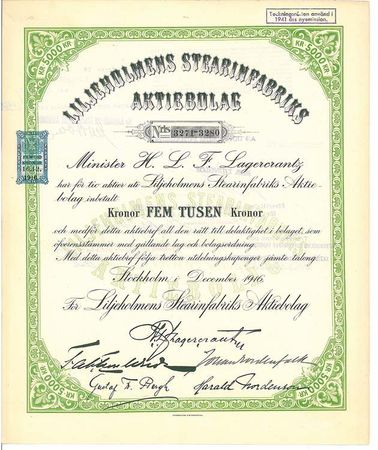 Liljeholmens Stearinfabriks AB, 1916