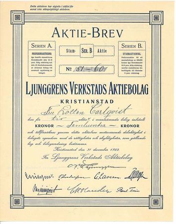 Ljunggrens Verkstads AB, 500 kr