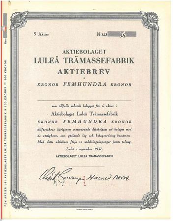 Luleå Trämassefabrik AB, 500 kr