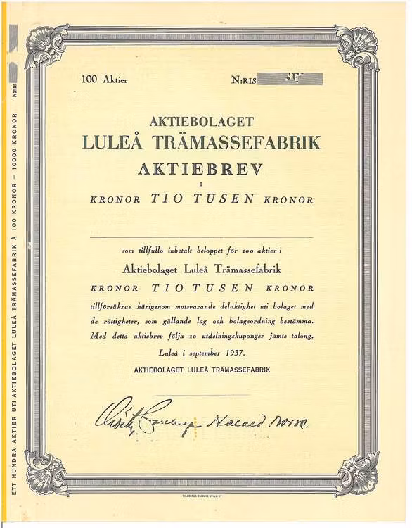 Luleå Trämassefabrik AB, 10.000 kr