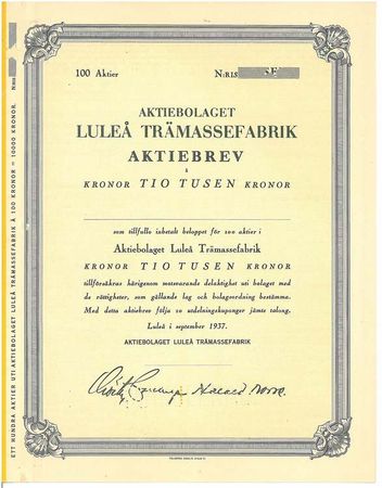 Luleå Trämassefabrik AB, 10.000 kr