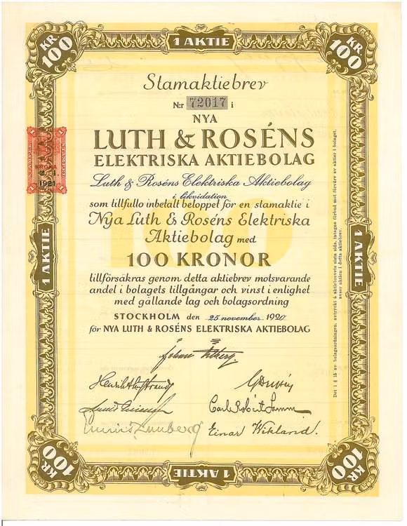 Nya Luth & Rosens Elektriska AB, 100 kr