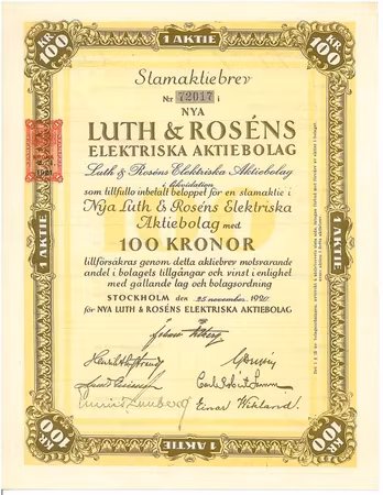 Nya Luth & Rosens Elektriska AB, 100 kr