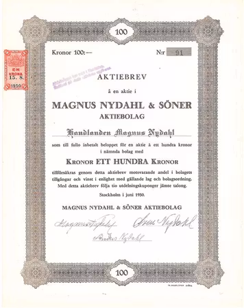 Magnus Nydahl & Söner AB, 100 kr.