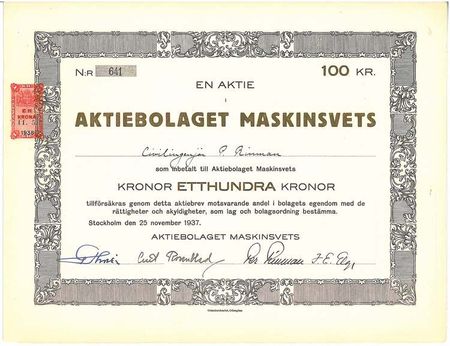 Maskinsvets, AB, 100 kr
