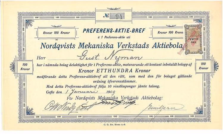 Nordqvist Mek. Verkstads AB, 1909