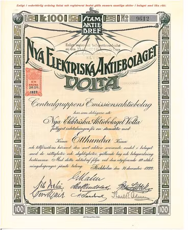 Nya Elektriska AB Volta, 100 kr