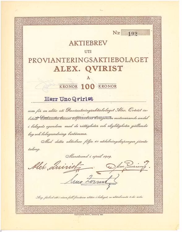 Provianterings AB Alex. Qvirist