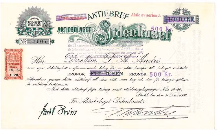 Sidenhuset, AB, 1918
