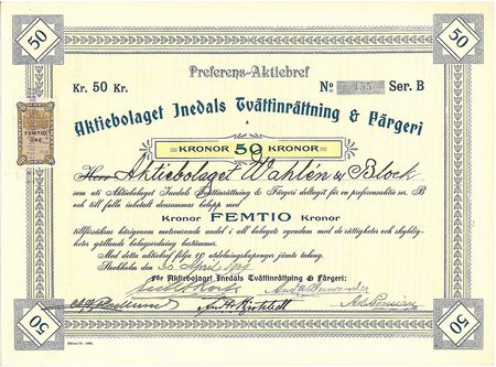 Inedals Tvättinrättning & Färgeri, AB, 1909