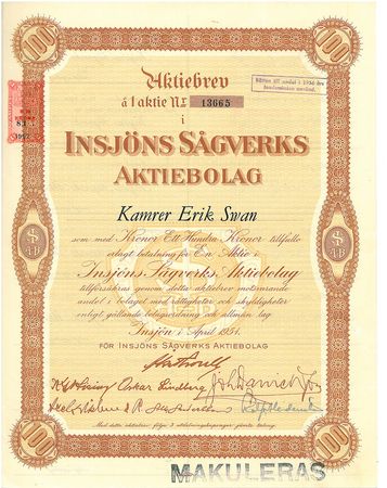 Insjöns Sågverks AB, 100 kr