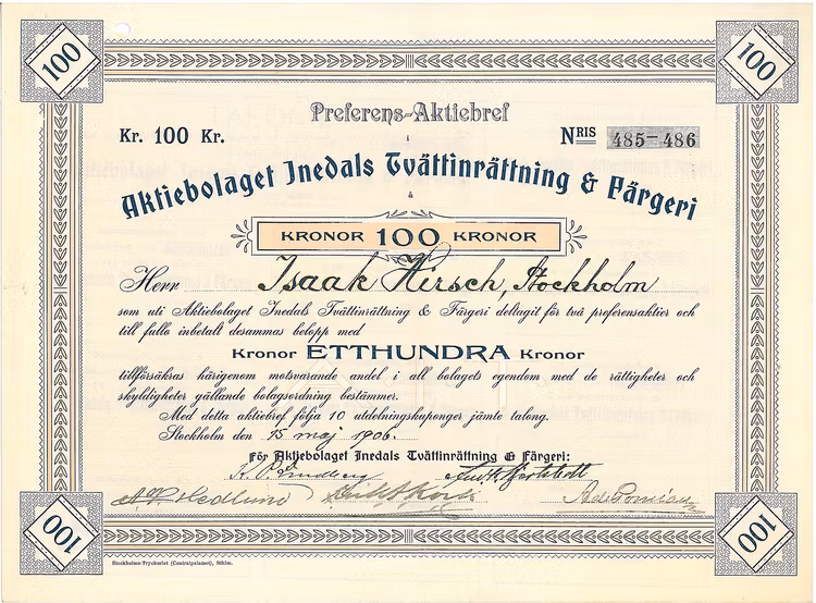 Inedals Tvättinrättning & Färgeri, AB, 1906