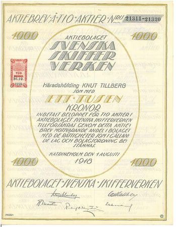 Svenska Skiffer Verken, AB, 1000 kr