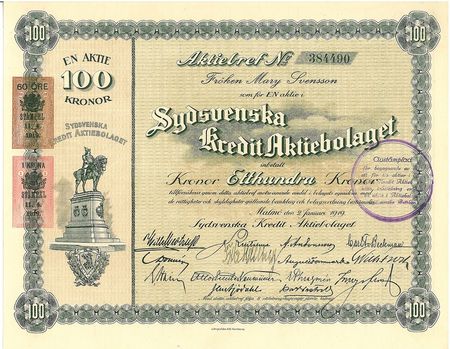 Sydsvenska Kredit AB, 100 kr
