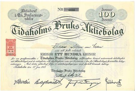 Tidaholms Bruks AB, 100 kr, 1917