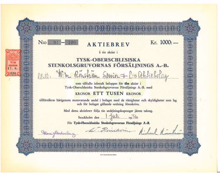 Tysk-Oberschlesiska Stenkolsgruvornas Försälj.