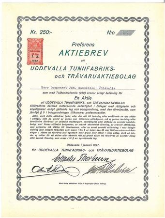 Uddevalla Tunnfabriks och Trävaru AB, 1927