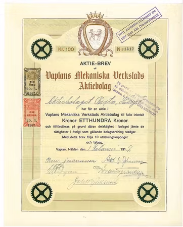 Vaplans Mekaniska Verkstads AB, 1917
