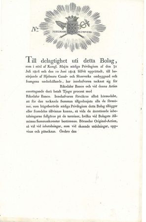 Hjelmare Canal-och Slussverks Bolag 1818