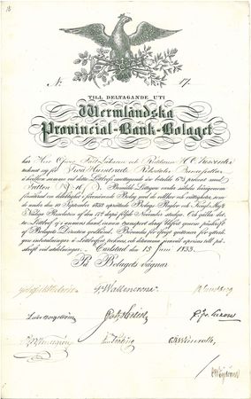 Wermländska Provincial Bank-Bolaget 1833