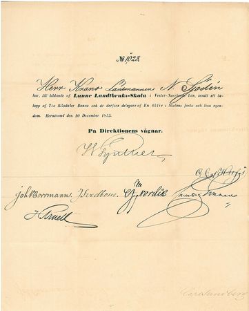 Lunne Landtbruks Skola 1853