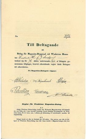 Wadstena-Hamn-Magasins Bolag 1855