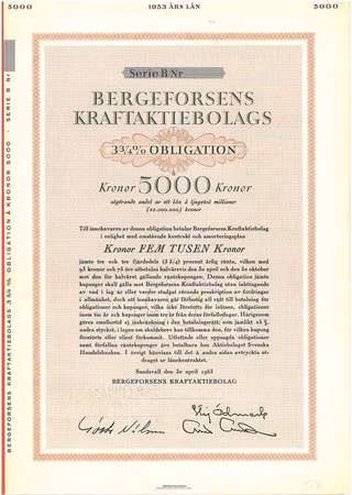 Bergeforsens Kraft AB, 3 3/4% Obl