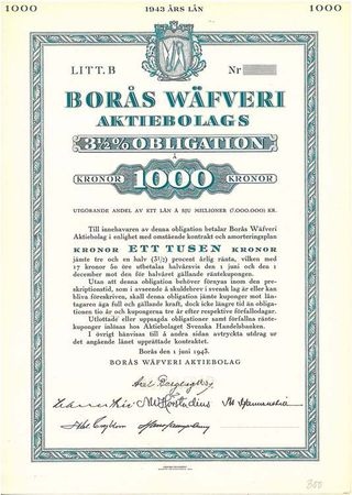 Borås Wäfveri AB, 4 1/2% Obl.