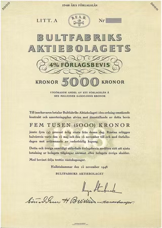 Bultfabriks AB, 4% Förlagsbevis