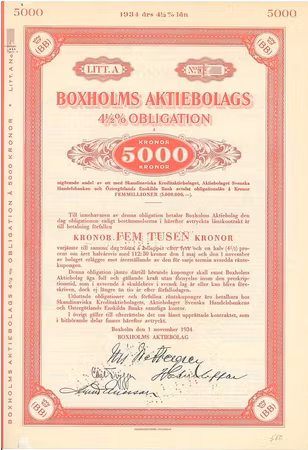 Boxholms AB, 4 1/2% Obl.