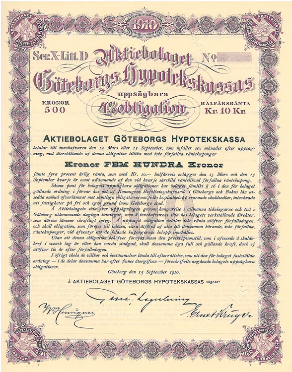 Göteborgs Hypotekskassas, AB 4% Obl.