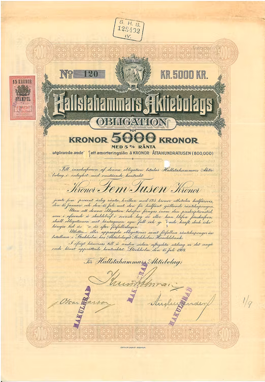 Hallstahammars AB, 5%, 5000 kr