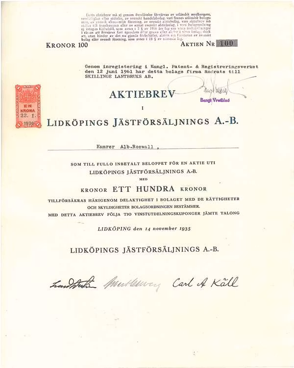 Lidköping Jästförsäljning, AB, 100 kr