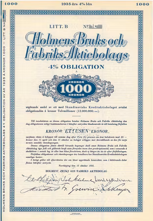 Holmens Bruks och Fabriks AB, 4 %, 1000 kr