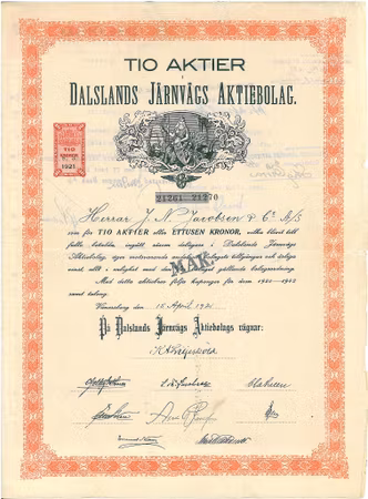 Dalslands Järnvägs AB, 1921