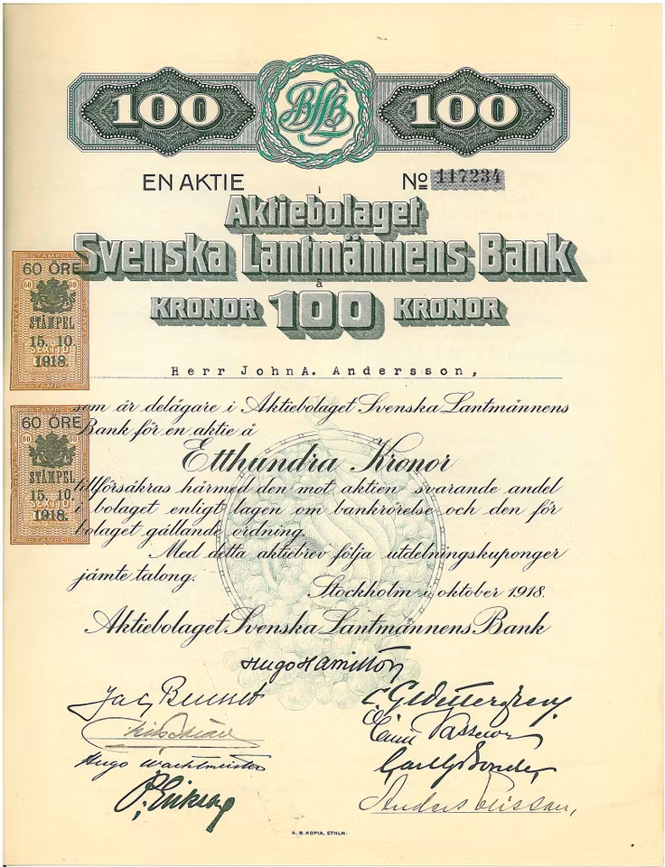 Svenska Lantmännens Bank, AB 1918