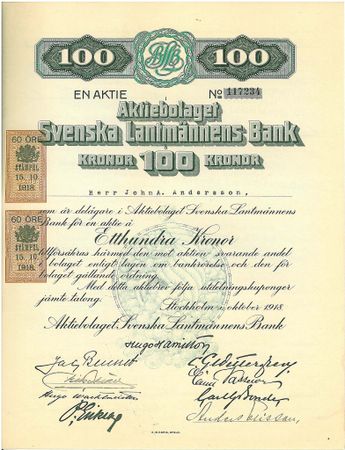 Svenska Lantmännens Bank, AB 1918