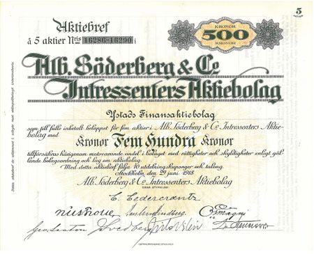 Alb. Söderberg & C.o, AB Intressenters AB, 500 kr