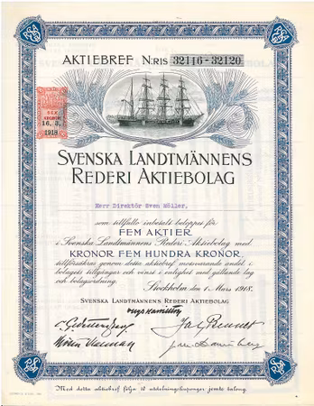 Svenska Landtmännens Rederi AB 500 kr