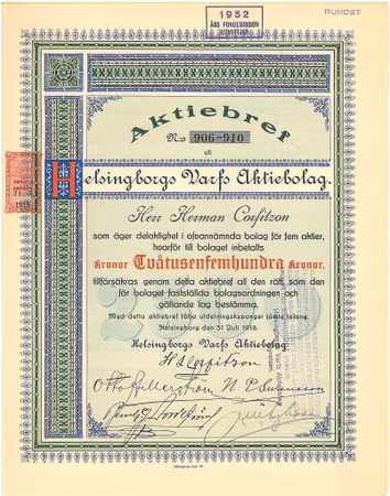 Helsingborgs Varfs AB, 2500 kr, 1918