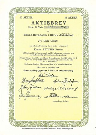 Banco-Bryggerier i Skruv AB Serie B