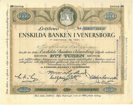 Enskilda Banken i Venersborg, 1000 kr