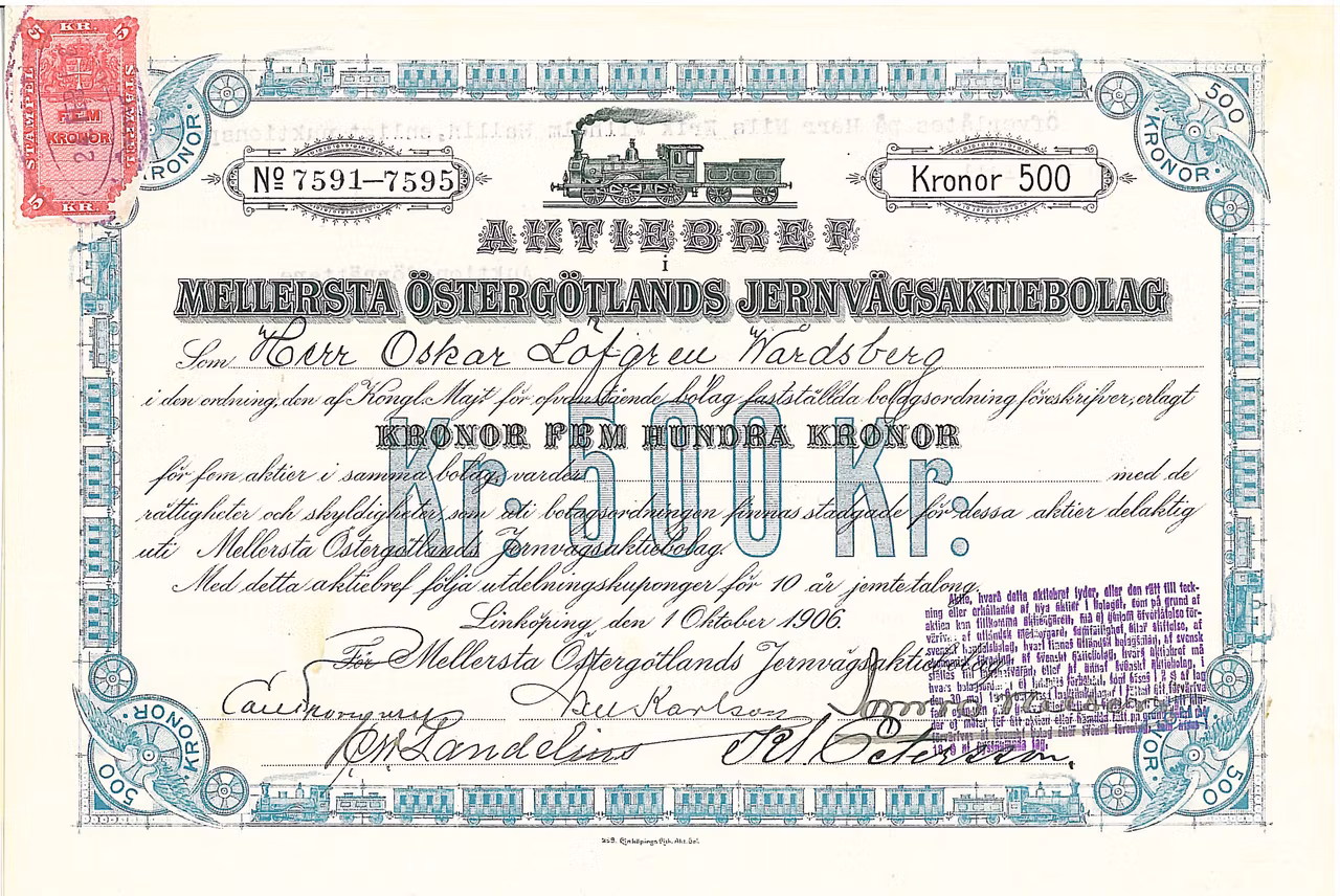 Mellersta Östergötlands Jernvägs AB, 500 kr
