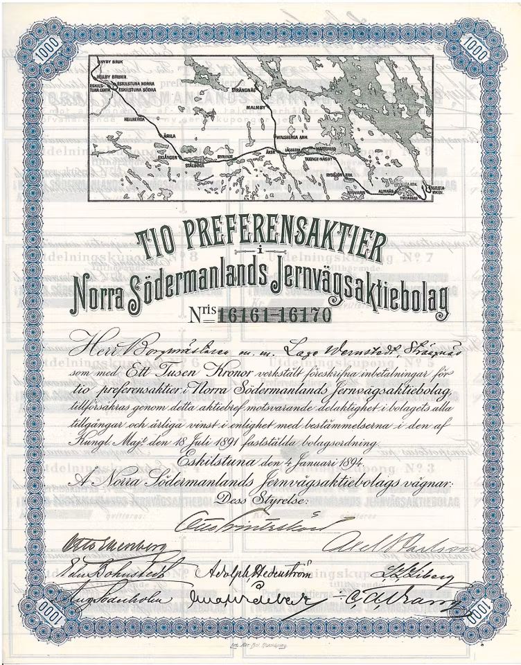 Norra Södermanlands Jernvägs AB 1000 kr