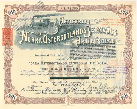 Norra Östergötlands Järnvägs AB, 100 kr, 1920