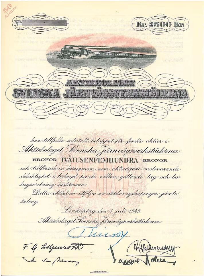 Svenska Järnvägsverkstäderna, AB, 2500 kr, 1949