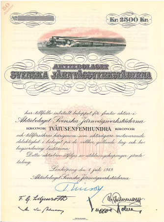 Svenska Järnvägsverkstäderna, AB, 2500 kr, 1949